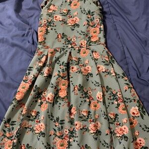 Blue dress pink flowers open back